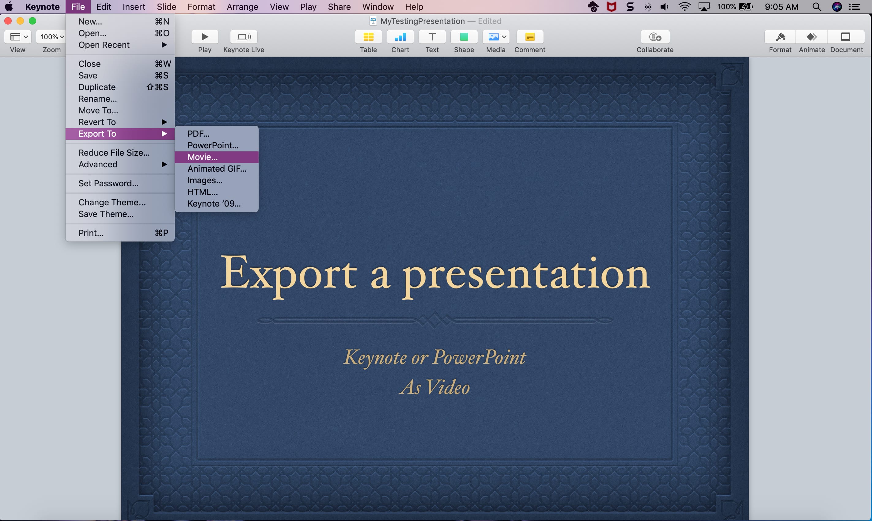 Cómo exportar una presentación en Keynote o PowerPoint como un video