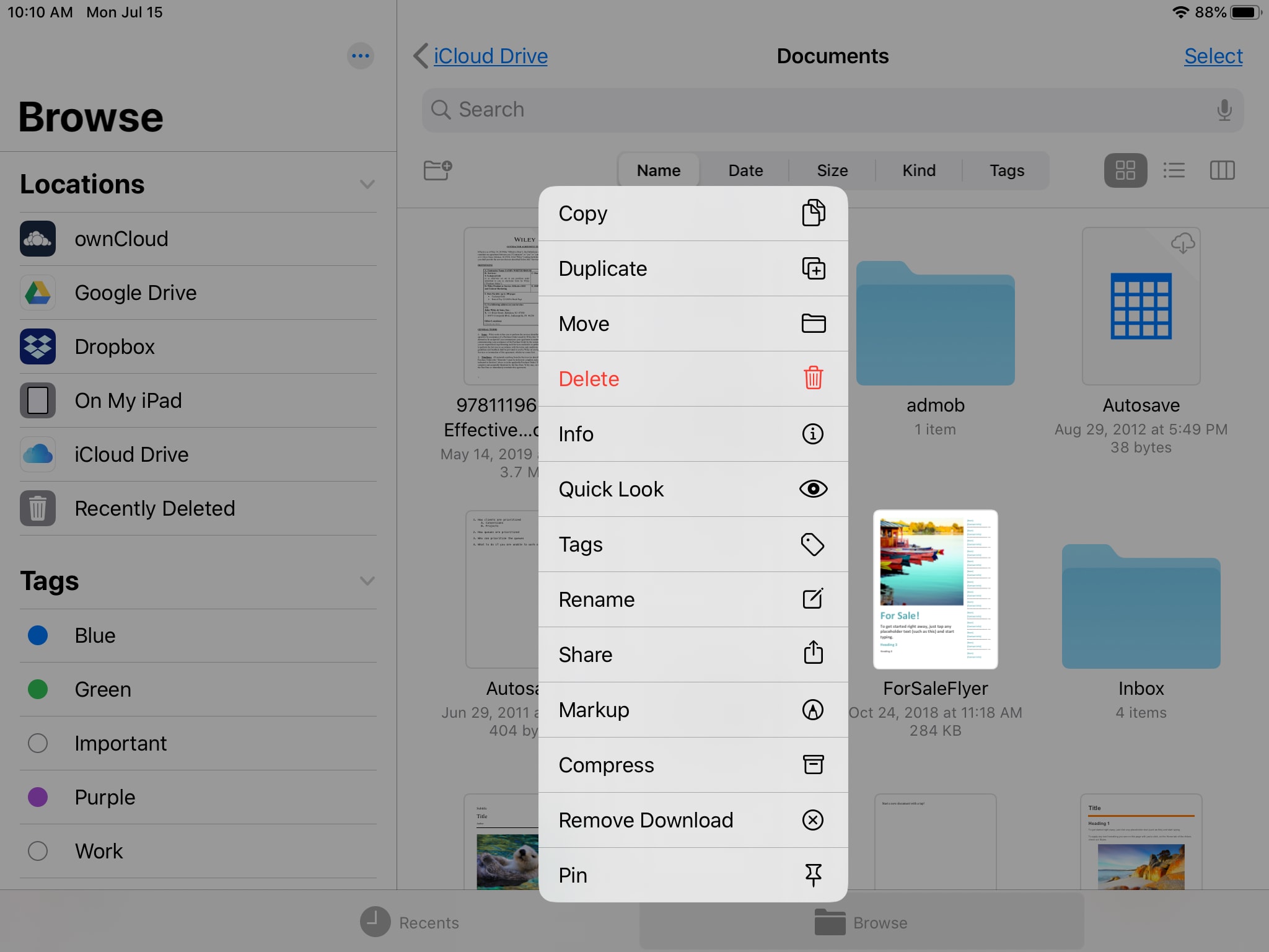 Cómo usar Acciones rápidas en la aplicación de Archivos en el iPad