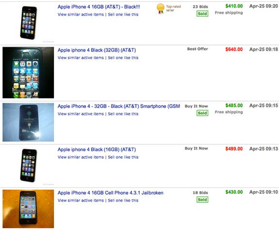 eBay iPhone Lista completa
