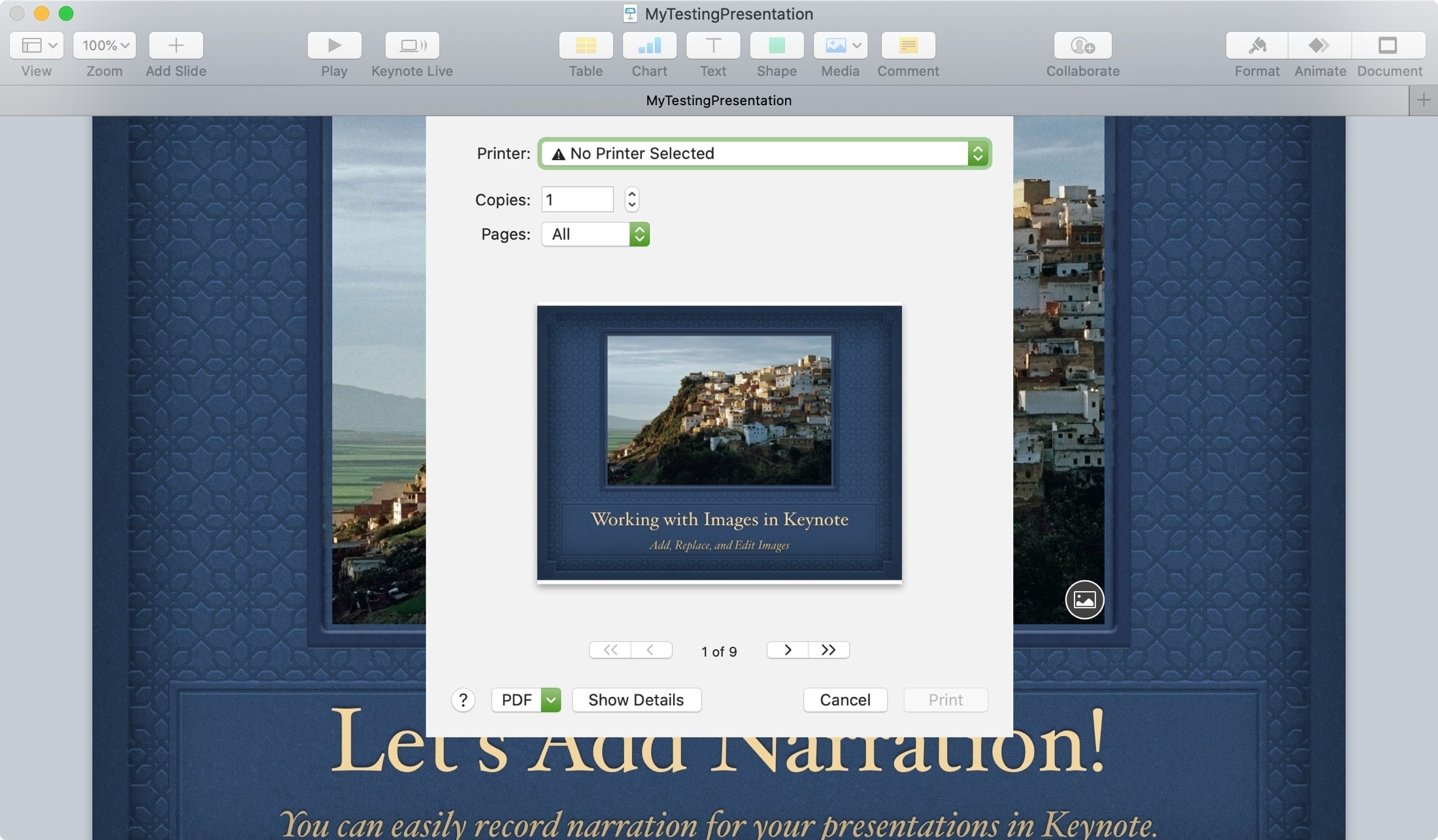 4 formas de imprimir una presentación de diapositivas de Keynote en tu Mac