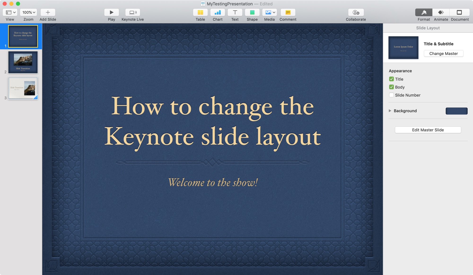 Cómo cambiar el diseño de las diapositivas en Keynote en Mac e iOS