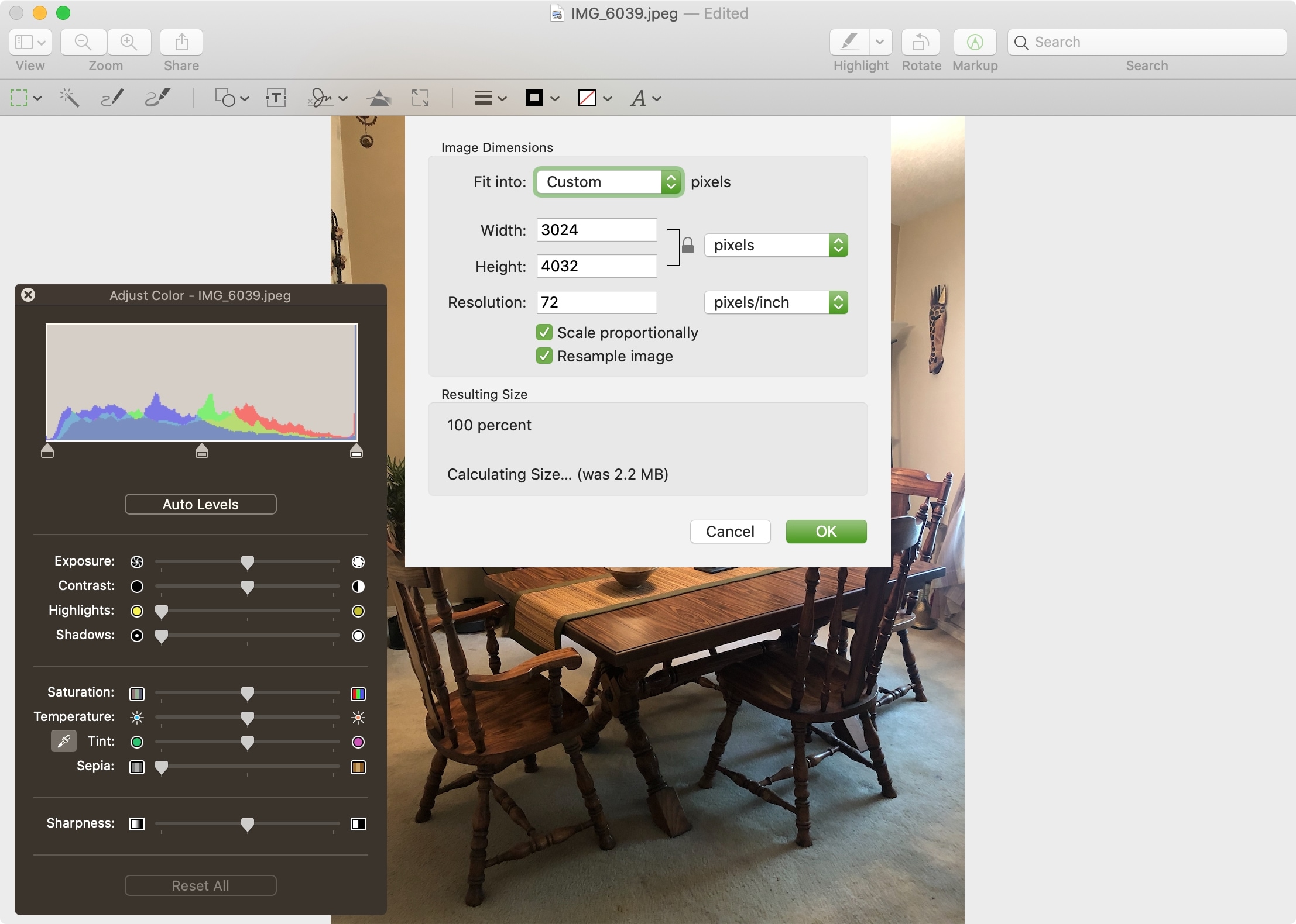 Cómo usar las herramientas de color y tamaño en Preview en Mac