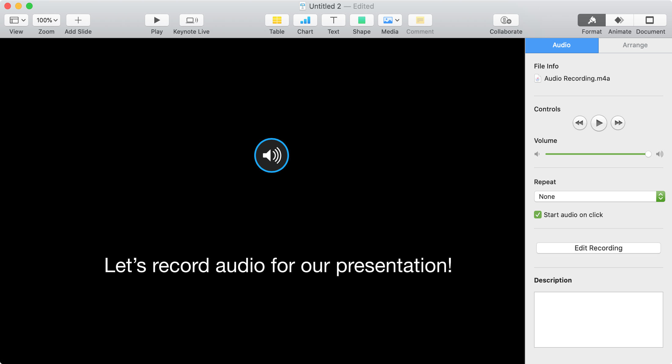 Cómo grabar audio en Apple Pages, Numbers and Keynote