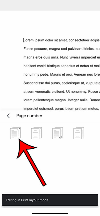 cómo agregar números de página en la aplicación Google Docs para iPhone