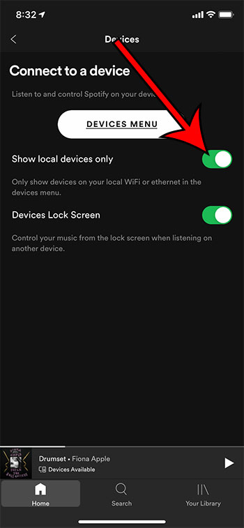 cómo mostrar solo dispositivos locales en Spotify en un iPhone