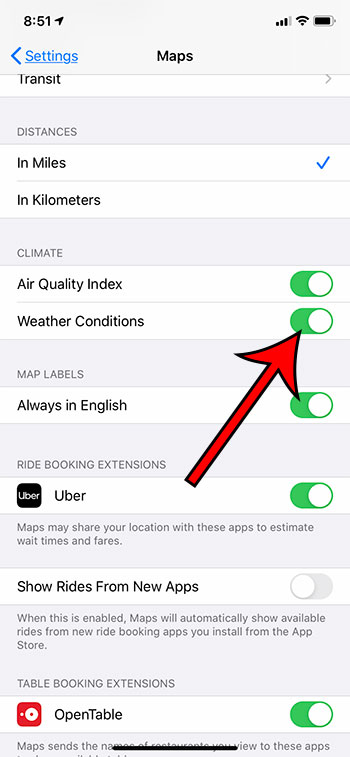 cómo agregar el clima a la aplicación de mapas predeterminada en iPhone