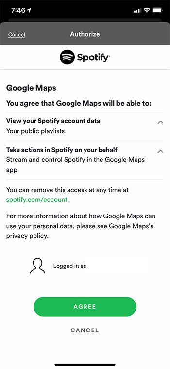 acepta compartir datos entre Spotify y Google Maps