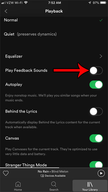 cómo desactivar los sonidos de retroalimentación en Spotify en el iPhone