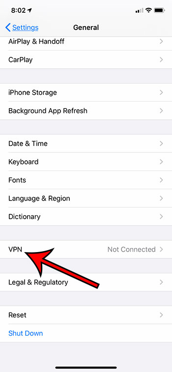 seleccione la opción VPN
