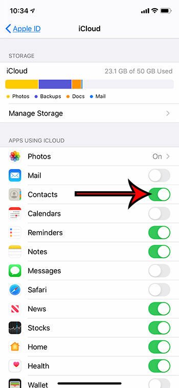 sincronizar los contactos del iPhone con iCloud