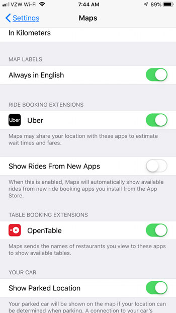 cómo ver los permisos para las extensiones de mapas de iPhone