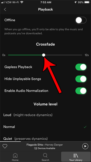 cómo ajustar el crossfade en Spotify en el iPhone