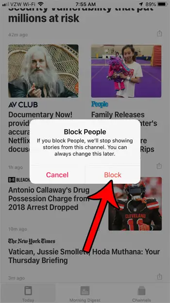 cómo bloquear la fuente para que no aparezca hoy en Apple News