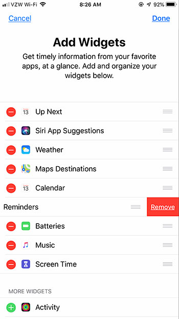 eliminar widgets del iphone