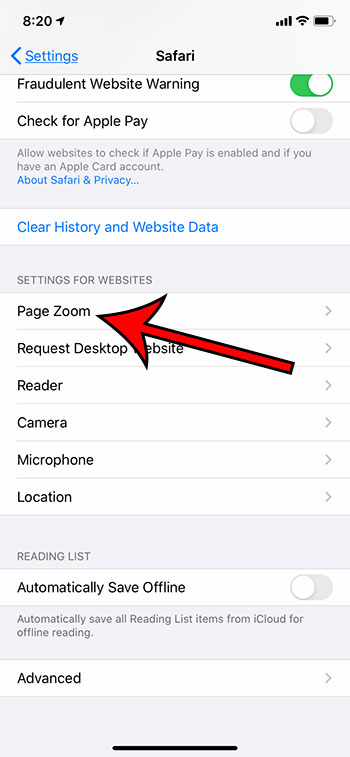 cómo cambiar el zoom de página en Safari en un iPhone
