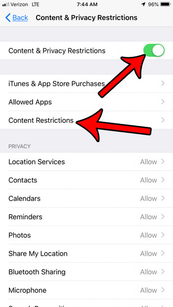 habilitar restricciones de contenido en iphone