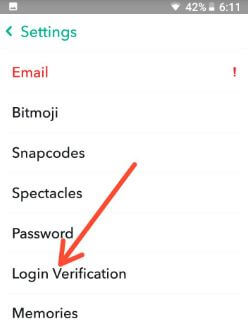 Configuración de verificación de autenticación de Snapchat de Android