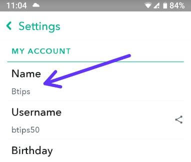 Nombre de la cuenta de Snapchat en Android