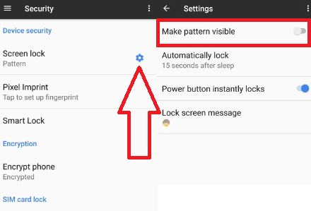 ocultar los puntos de bloqueo del patrón en su teléfono Google Pixel y Pixel XL