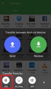 Toque el icono de iOS para transferir el archivo de Android