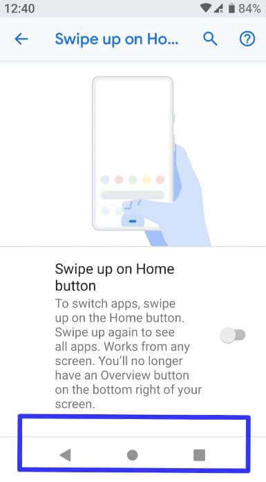 Habilitar la navegación por gestos de Android Pie