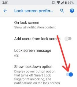 Habilite la pantalla de bloqueo en Android P.