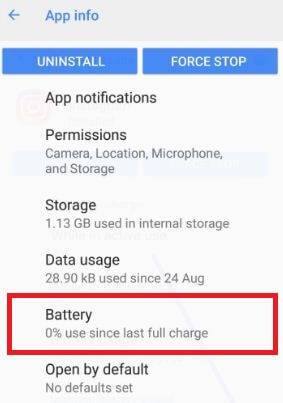 Toque el icono de la batería en la configuración de notificaciones de la aplicación en Android Oreo
