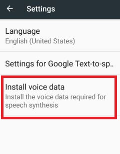 Instalar datos de voz en la configuración