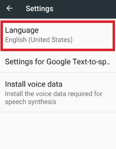 Toque el idioma en la configuración de texto a voz de Google