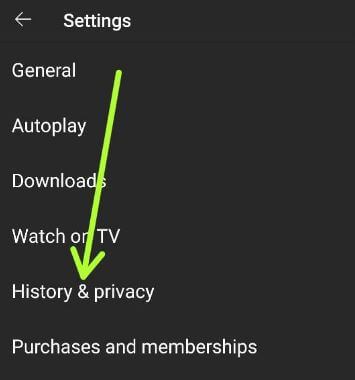 Configuración de historial y privacidad para borrar el historial de visualización de YouTube en Android