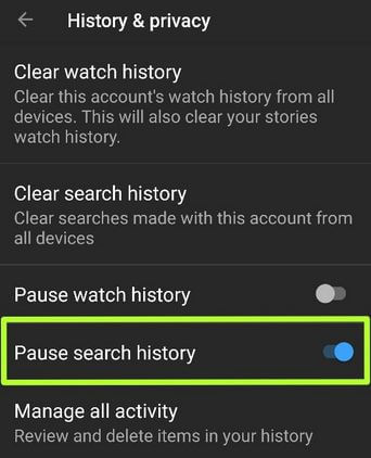Pausar el historial de búsqueda de Android en YouTube