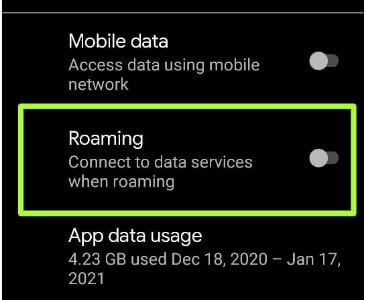 Configuración de roaming de datos en Pixel 5
