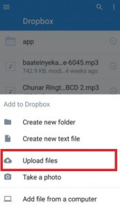 Haga clic en cargar archivos a Dropbox