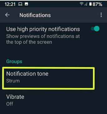 Desactivar el sonido de notificación en WhatsApp Group Android