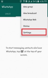 Seleccione Configuración en la configuración del menú de WhatsApp.