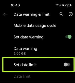 Establecer un límite de datos en Google Pixel 4a 5G