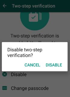 deshabilite la verificación de WhatsApp en dos pasos en su dispositivo Android