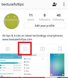 Haga clic en 3 puntos horizontales en su perfil de Instagram