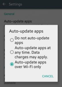 Actualice automáticamente aplicaciones a través de Wi-Fi solo en paletas de Android