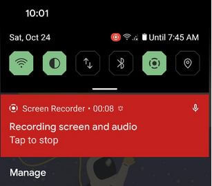 Detener la grabación en el sistema operativo Android 11 Stock