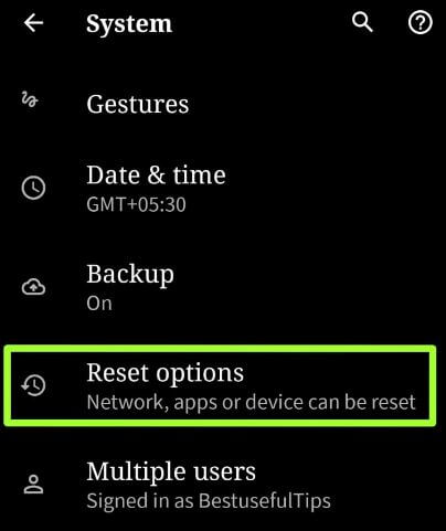 Configuración de restablecimiento de red en Android 10