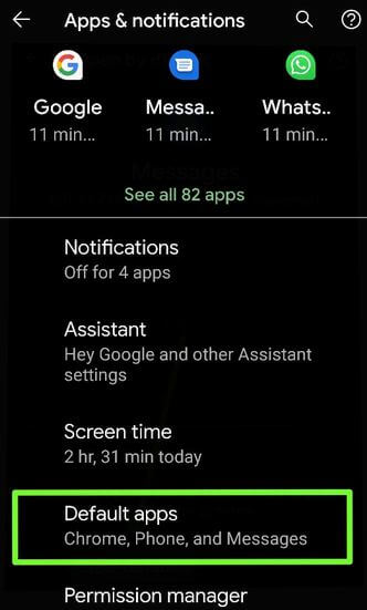 Cambiar las aplicaciones predeterminadas para Android 10