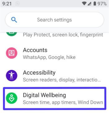 Configuración de bienestar digital de Android Pie