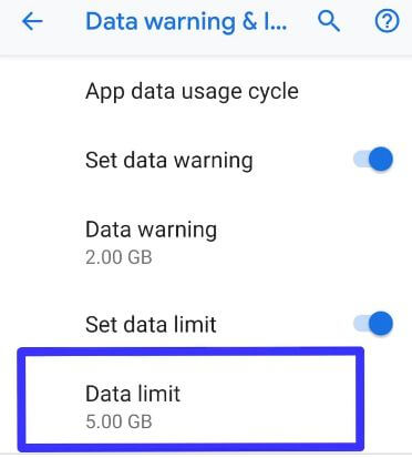 Establecer el límite de uso de datos en Android 9 Pie