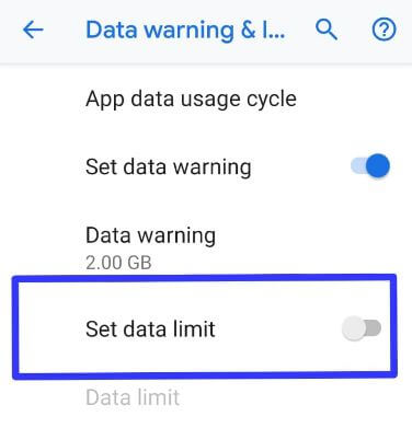 Establecer el límite de datos en Android 9 Pie