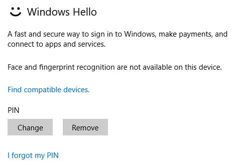 Elimine el código PIN en la pantalla de inicio de sesión de Windows 10