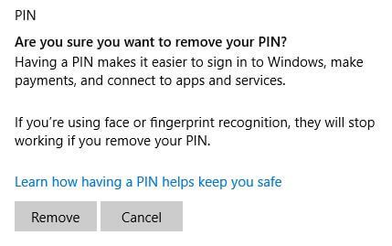 Cómo quitar el pin de conexión de Windows 10