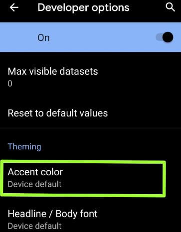 Cambio de color de acento de Android Q