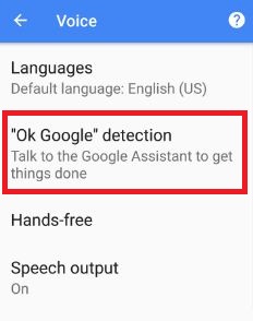 Ok detección de Google en la sección de voz