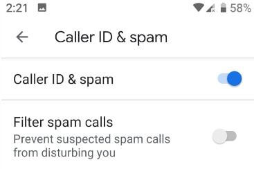Habilitar el filtrado de llamadas no deseadas en Android 9